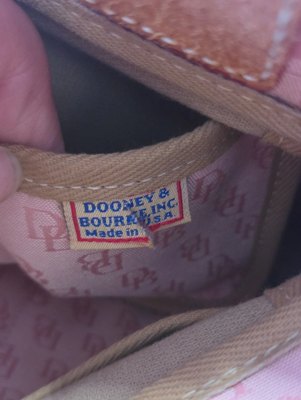 Dooney Bourke DB Monogram Drawstring Tote Canvas Leather Tassel Pink